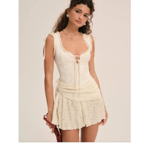 Cream Lace-Up For Love and Lemons Dress NEW WITH TAGS
